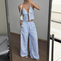 Summer Stripes Vest Plus Stretchy Straight-leg Pants Casual Two-piece Suit - Other