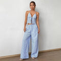Summer Stripes Vest Plus Stretchy Straight-leg Pants Casual Two-piece Suit - Other