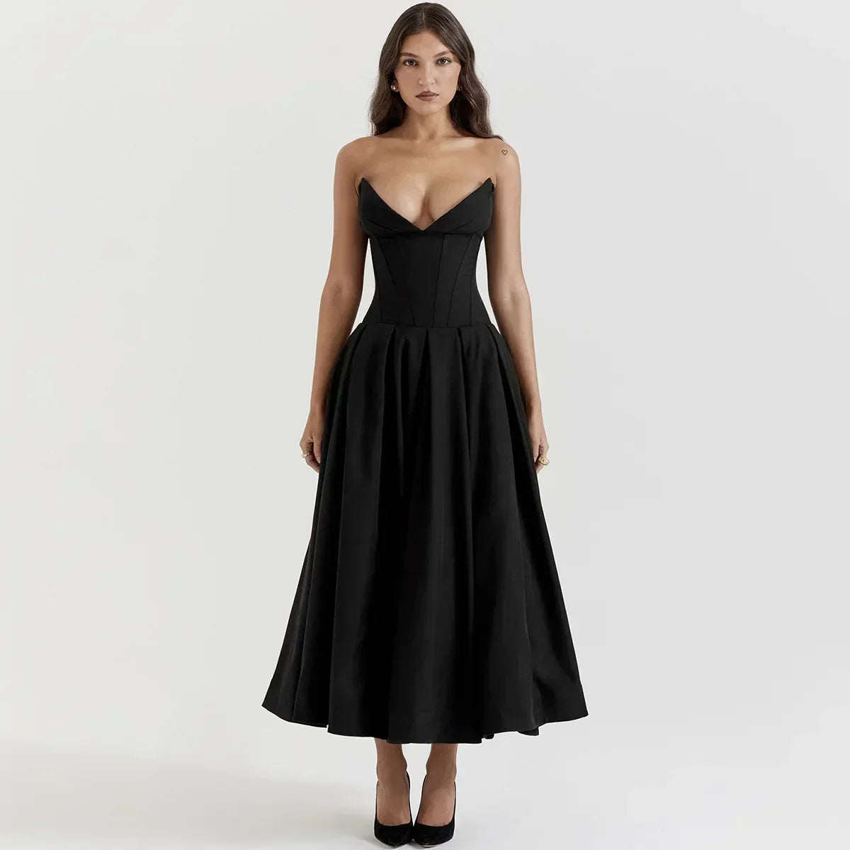 Summer Wedding Guest Party Dress - black / L