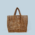 Summer Women’s Handwoven Totes Beach Holiday Hollowed-Out Wooden Beaded Bag