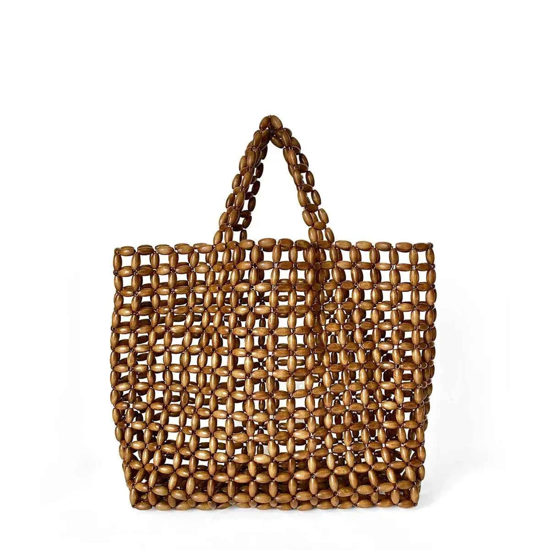 Summer Women's Handwoven Totes Beach Holiday Hollowed-Out Wooden Beaded Bag