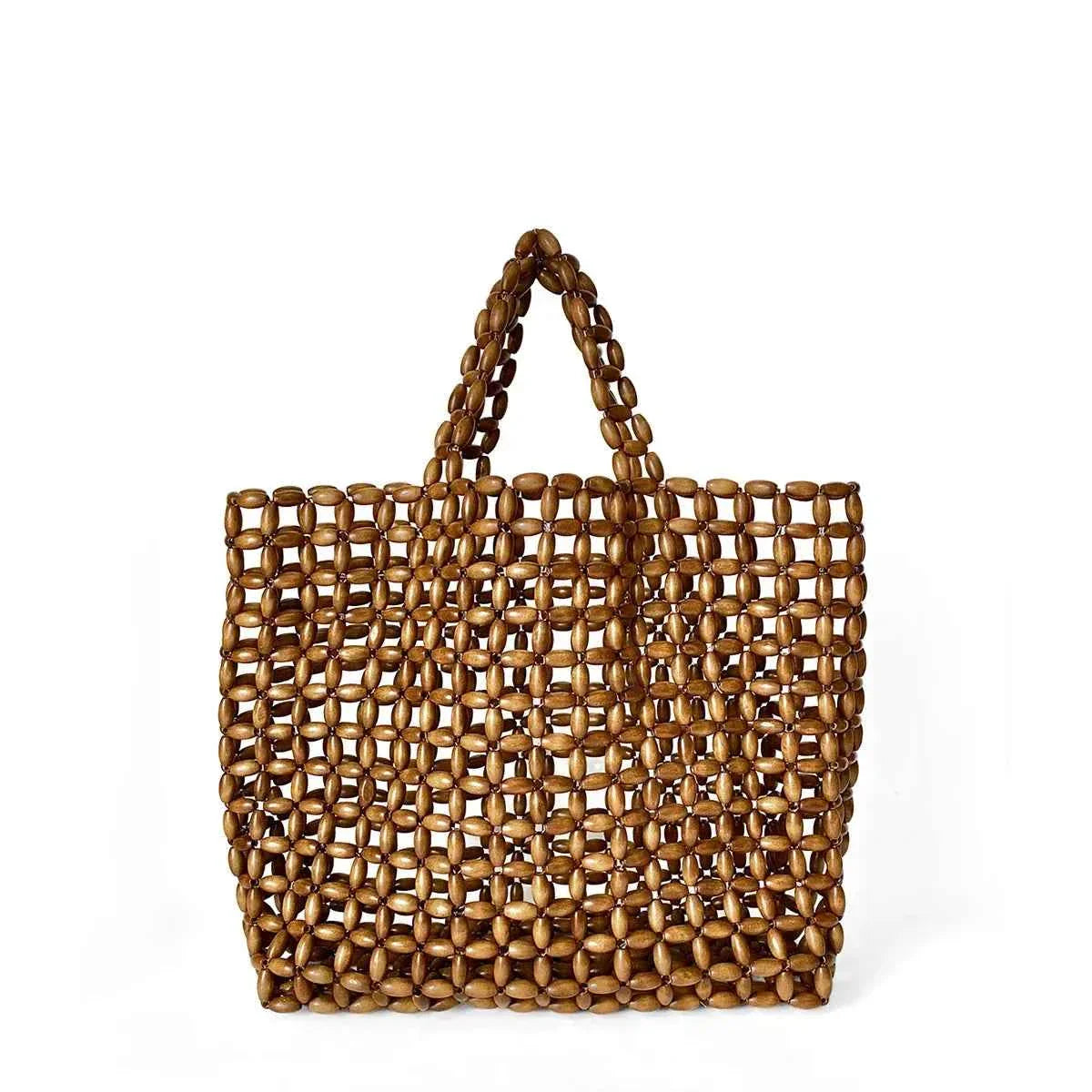 Summer Women's Handwoven Totes Beach Holiday Hollowed-Out Wooden Beaded Bag