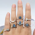 Sun Crescent Triangle Gem Fishtail Flower Ring Suit - Silver / Free Size - electronic accessories