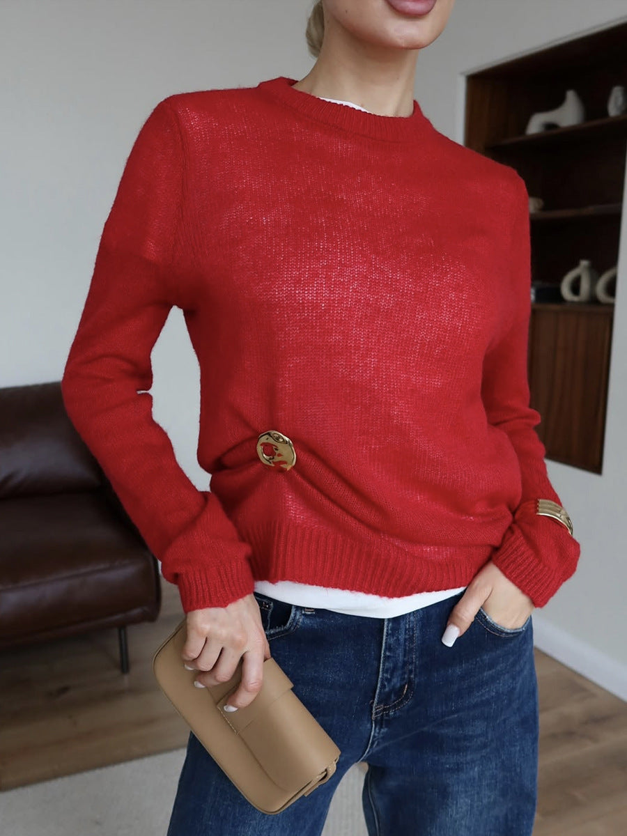 Sweater Blouse Women’s Round Neck See-through