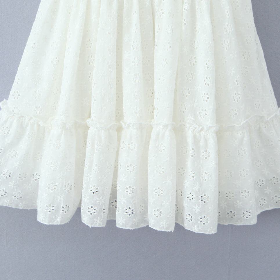 Sweet Cutout Embroidery Chic Lace Up Short Dress French Style V-neck - Other