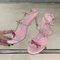 Sweet Pink Bowknot Rhinestones T-Strap Women Gladiator Sandals