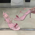 Sweet Pink Bowknot Rhinestones T-Strap Women Gladiator Sandals
