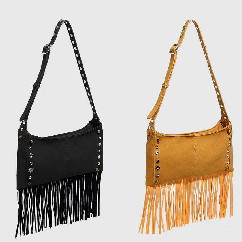 Tassel Large Capacity Brand Tote Bag Black Leather High Quality