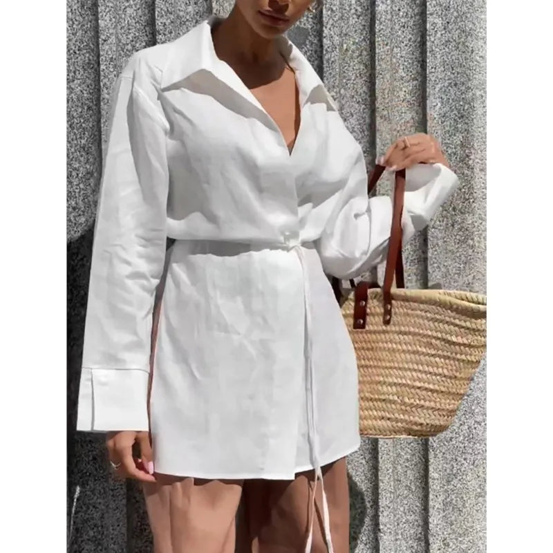 Temperament Type Long Sleeve White Shirts For Women