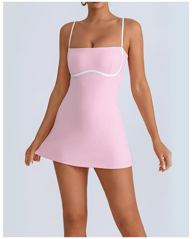 Tennis Skirt Sports Fitness High Elastic Breathable Dress for Women - Pink / L