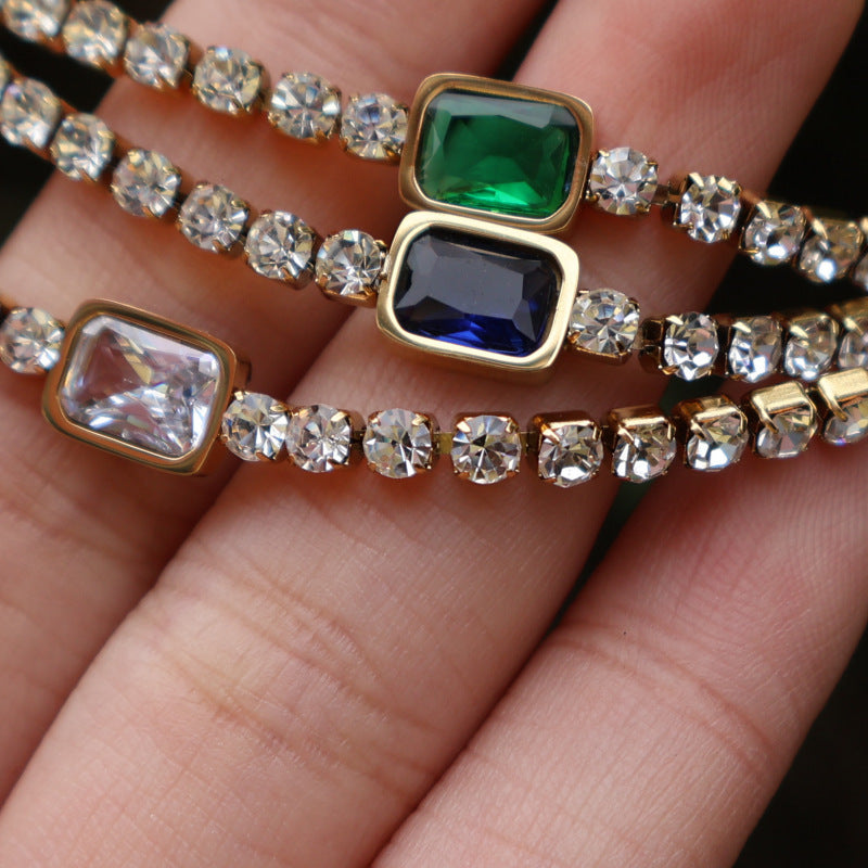 Tennis Zircon Light Luxury Emerald Stainless Steel Plated 18K Gold Necklace - electronic accessories