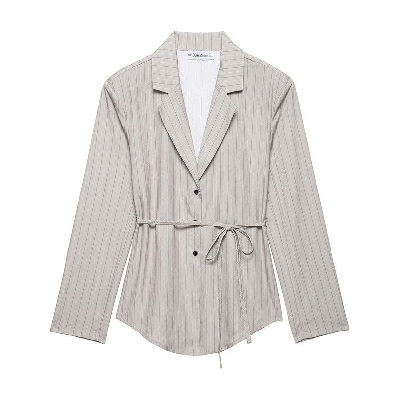 Thin Belt Striped Blazer Mini Shorts - Other