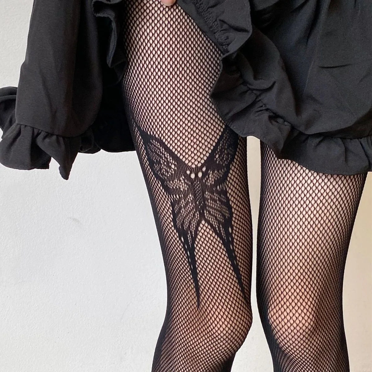 Thin Pantyhose Dark Hollowed Out Fishnet Stockings Women - Big Butterfly Black / Height 150-175cm