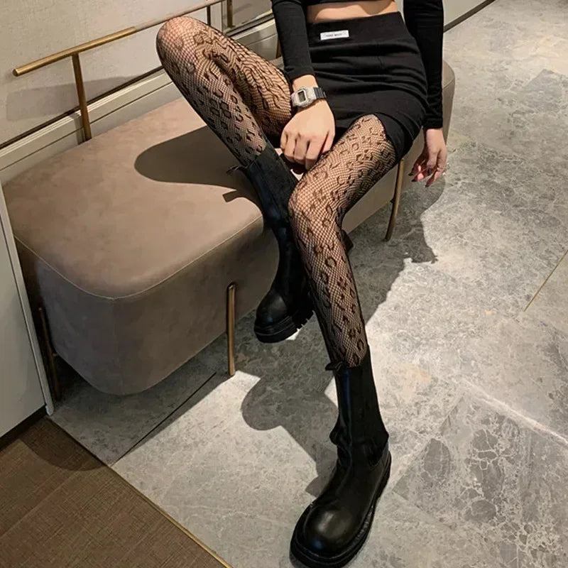 Thin Pantyhose Dark Hollowed Out Fishnet Stockings Women - leopard print / Height 150-175cm