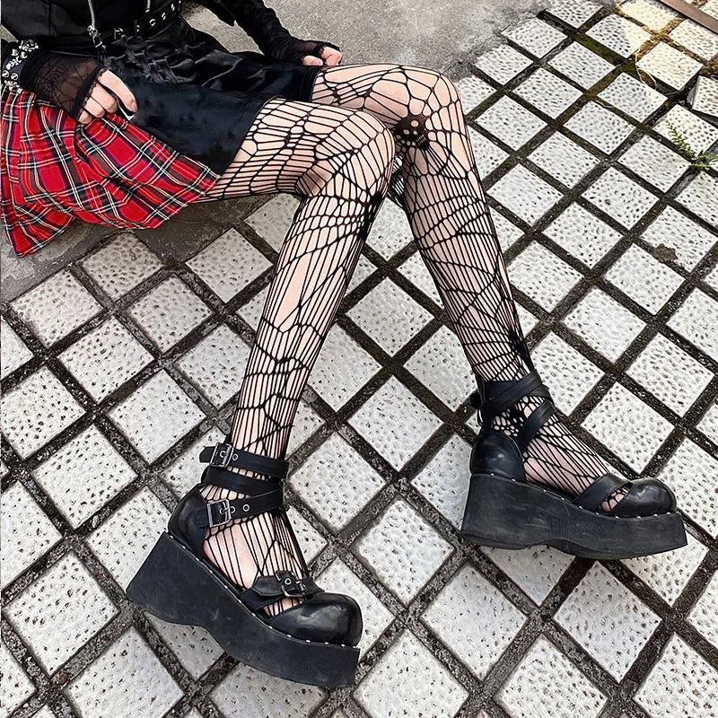Thin Pantyhose Dark Hollowed Out Fishnet Stockings Women - Line skull / Height 150-175cm