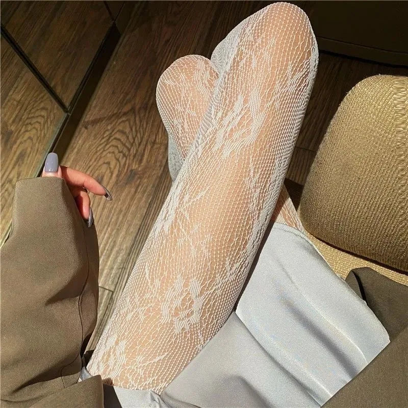 Thin Pantyhose Dark Hollowed Out Fishnet Stockings Women - Rose White / Height 150-175cm