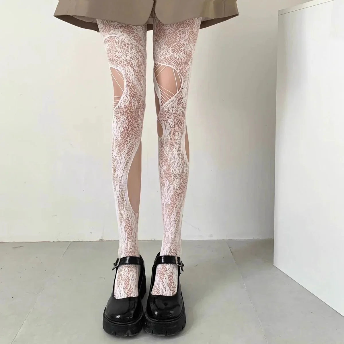 Thin Pantyhose Dark Hollowed Out Fishnet Stockings Women - White hollow floret / Height 150-175cm