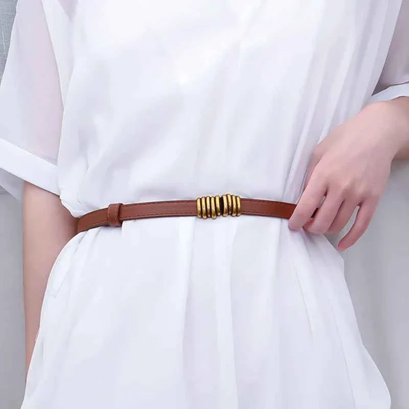 Thin Retro Gold Buckle Adjustable Women Belt