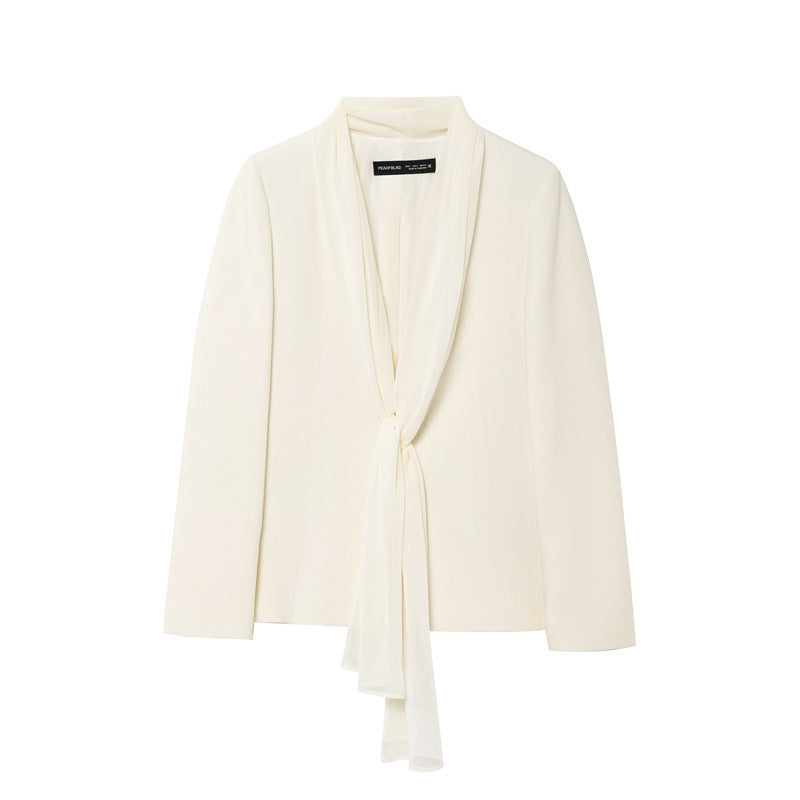 Thin Scarf Lapel Blazer Straight-leg Pants - Other