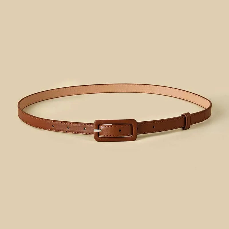 Thin Waistband Pin Buckle Adjustable Belt - Brown