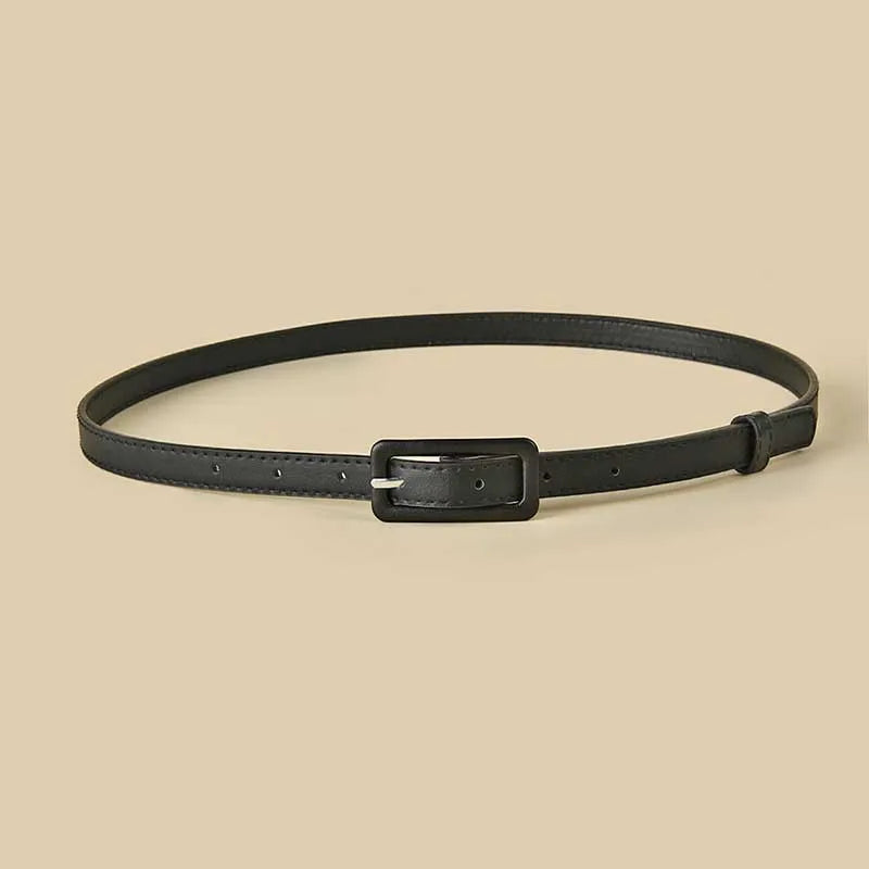 Thin Waistband Pin Buckle Adjustable Belt - black