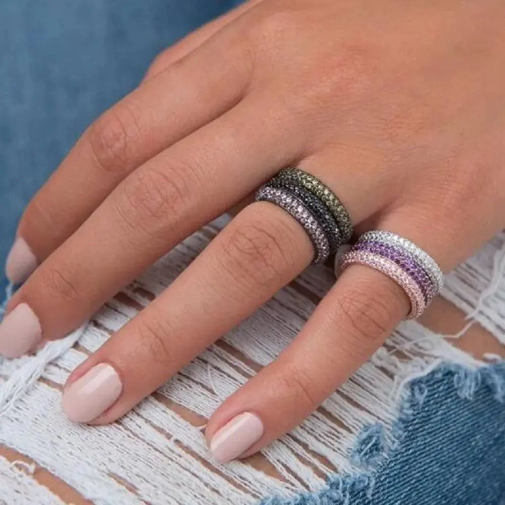 Three-color Full Rhinestone Zircon Niche Women’s Ring - electronic accessories