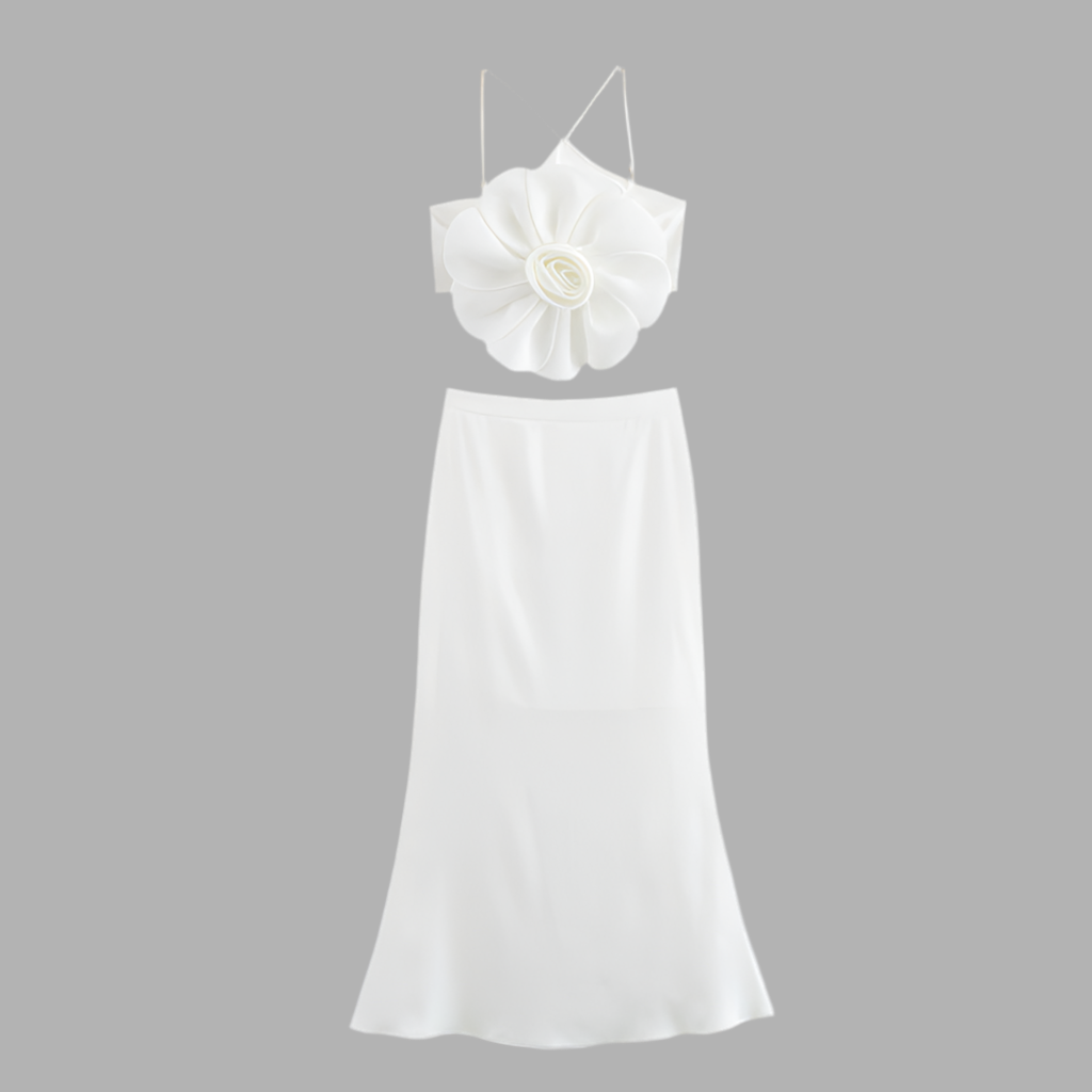 Three-dimensional Flower Decorative Top Fishtail Skirt Two-piece Set - Other