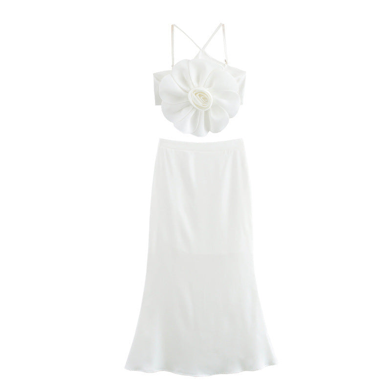 Three-dimensional Flower Decorative Top Fishtail Skirt Two-piece Set - Other