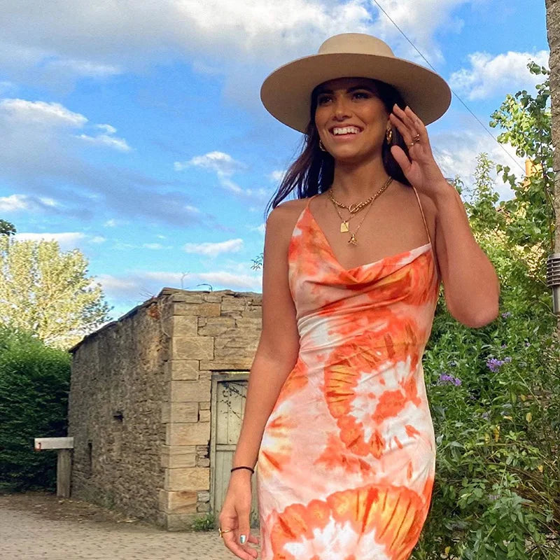 Tie Dye Beach Dress Slit Backless Sleeveless Maxi - Women’s Fashion - Clothing