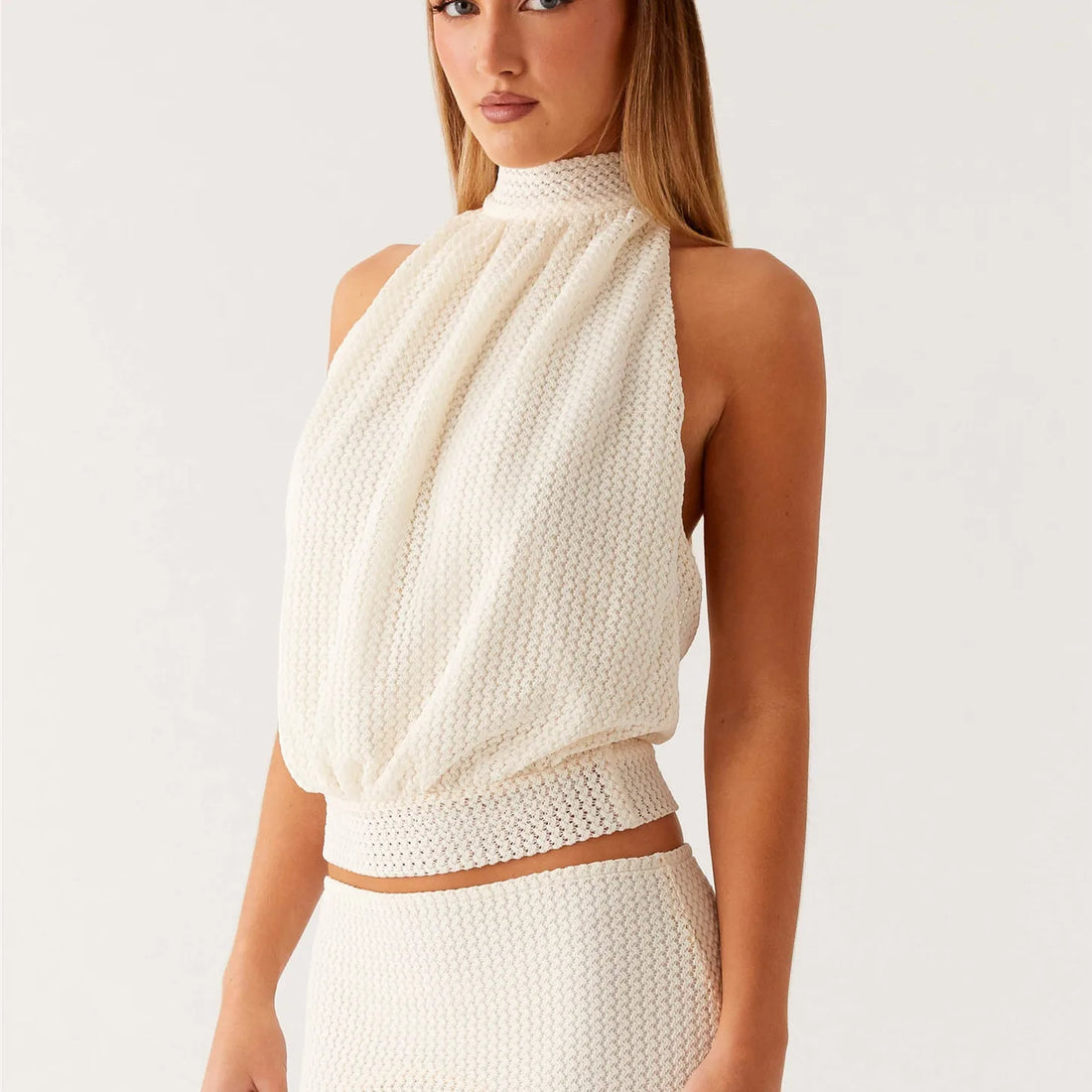 Tie Halter Crop Top - WHITE / S