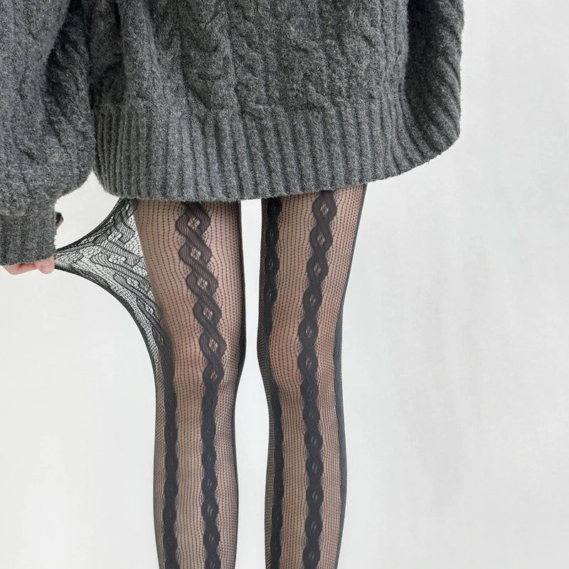 Tights for Women Lace Mesh Fishnet Retro Pantyhose - GRAY / One Size