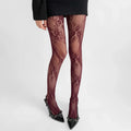 Tights Women Lace Floral Thigh High Stockings Pantyhose - Wine Red