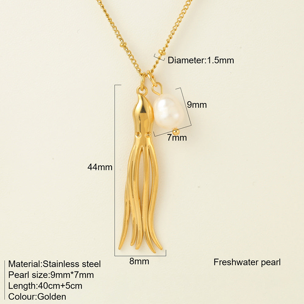 Titanium Steel Conch Turtle Shell Retro Easy Matching Necklace - Squid 1857 - electronic accessories