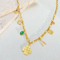 Titanium Steel Necklace Female Ginkgo Leaf Letters Emerald Zircon - N1065 Gold - electronic accessories