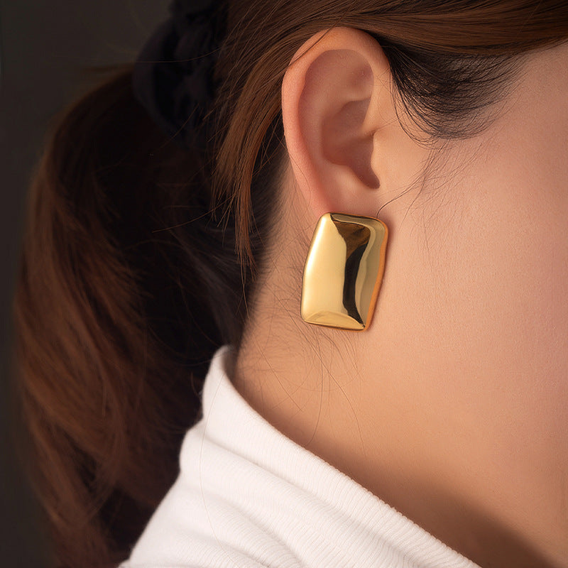Titanium Steel Rectangular Glossy Female Stud Earrings - JC243105 / 18K - electronic accessories
