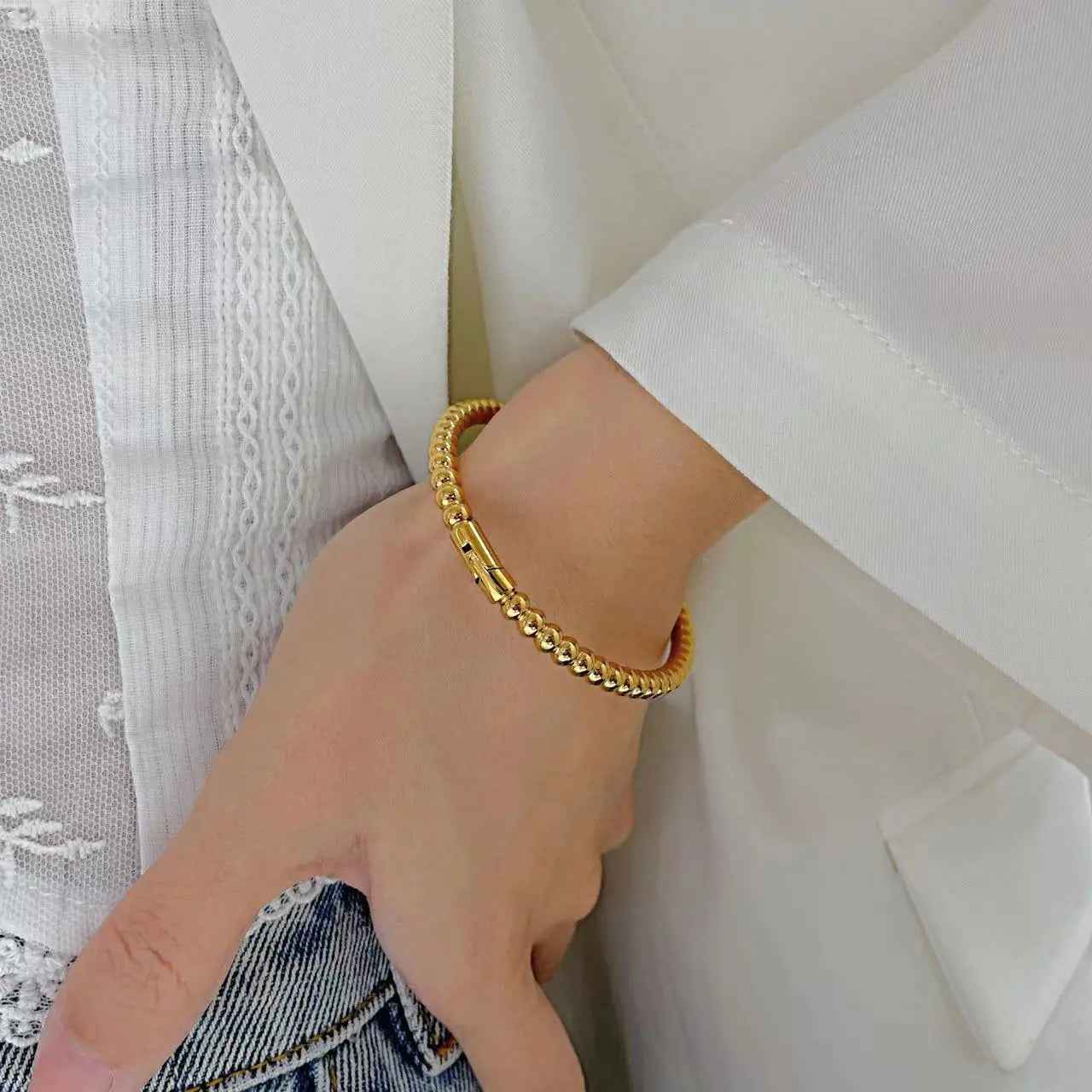 Titanium Steel Round Beads Stainless Bracelet - Gold - electronic accessories