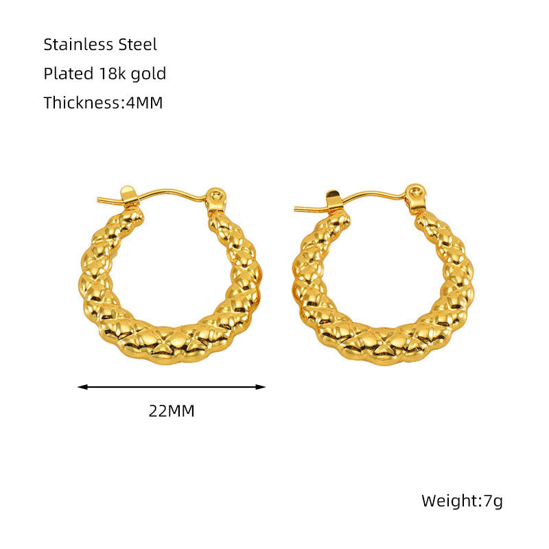 Titanium Steel Round Twist Stud Earrings - ZXG1308 / 18K - electronic accessories