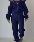 Tracksuit Set Comfortable Warm Zipper Two-piece Sets - Navy Blue / M