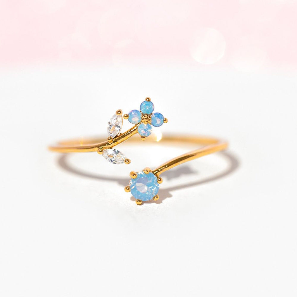 Triangle Diamond Small Blue Bouquet Ring - Style 3 / Adjustable Opening - electronic accessories