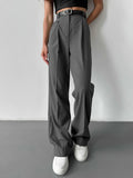 Trousers Women High Waist Pants - Dark Grey / L