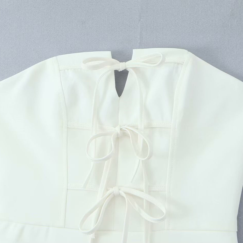 Tube Top Bow Bandage Slim-fitting Patchwork Pleated Dress - Other