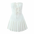 Tube Top Bow Bandage Slim-fitting Patchwork Pleated Dress - Other