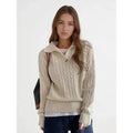 Turn-down Collar Solid Women’s Sweater - beige / One Size