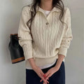 Turn-down Collar Solid Women's Sweater