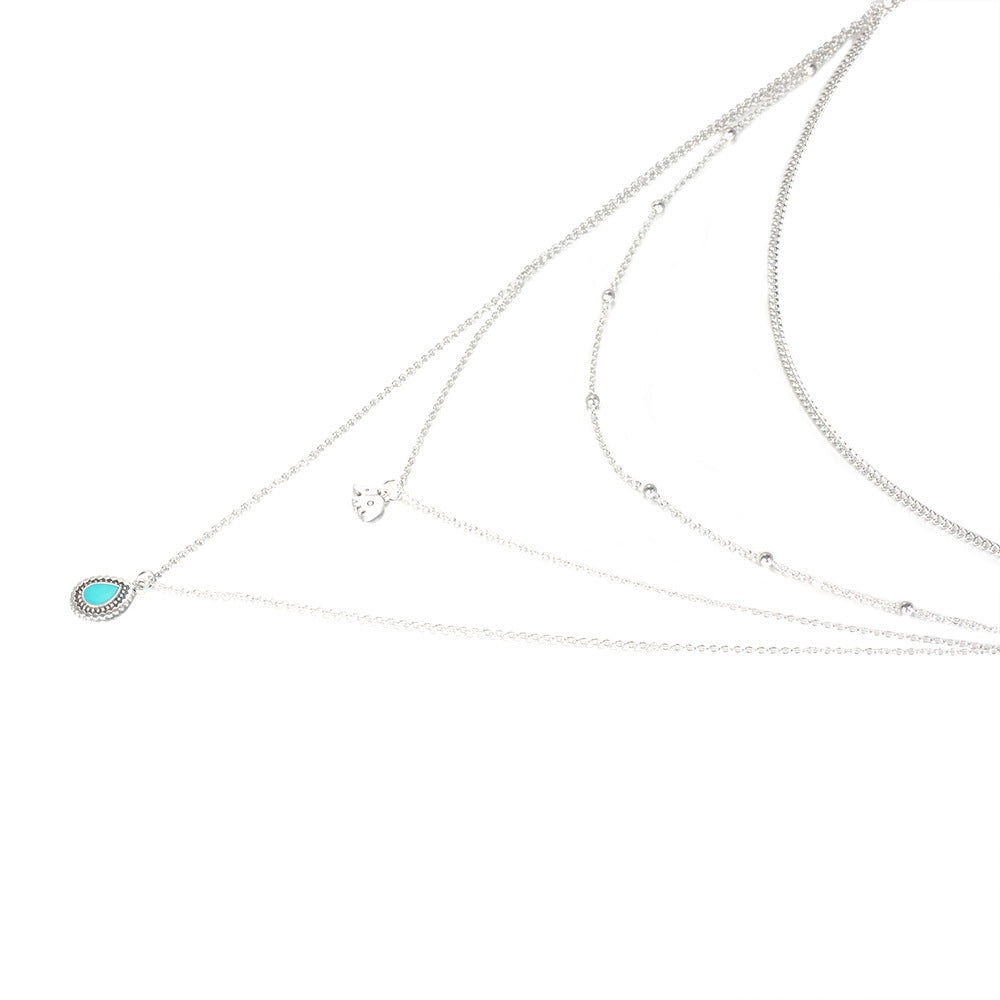 Turquoise Elephant Beaded Multi-layer Necklace - Sku3393 - electronic accessories