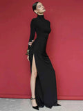 Turtleneck High Slit Maxi Dress For Women