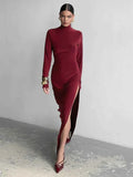 Turtleneck High Slit Maxi Dress For Women