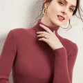 Turtleneck Jumper Woman Knitted Blouse - Brick red / One Size
