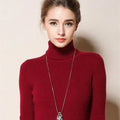 Turtleneck Jumper Woman Knitted Blouse - Burgundy / One Size