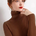 Turtleneck Jumper Woman Knitted Blouse - coffee / One Size